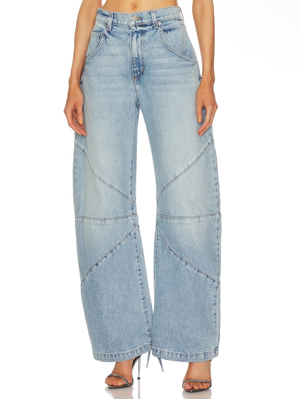EB Denim Freddy Cropped Barrel Cinched Hem Pieced Denim Jeans in Daphne NEW 30